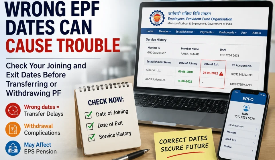 Wrong EPF dates can cause transfer delays and withdrawal complications. Check joining and exit dates to secure your future