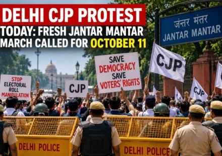 Delhi CJP protest today: CJP calls for a new Jantar Mantar march on October 11. Read updates on detainees, possible traffic diversions and the SIR dispute.
