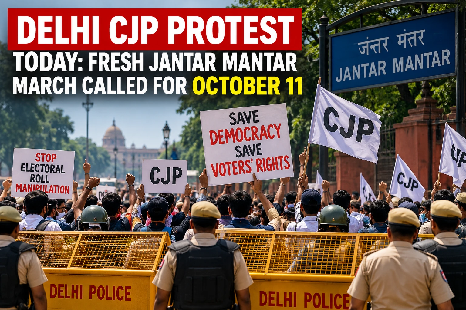 Delhi CJP protest today: CJP calls for a new Jantar Mantar march on October 11. Read updates on detainees, possible traffic diversions and the SIR dispute.