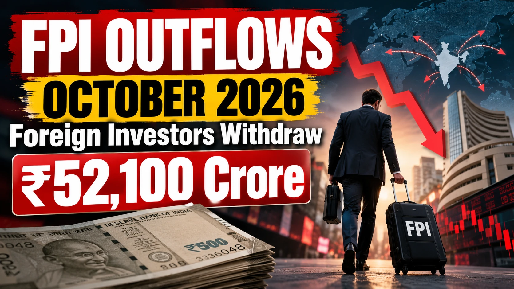 FPI Outflows October 2026: Foreign Investors Withdraw ₹52,100 Crore From Indian Stocks